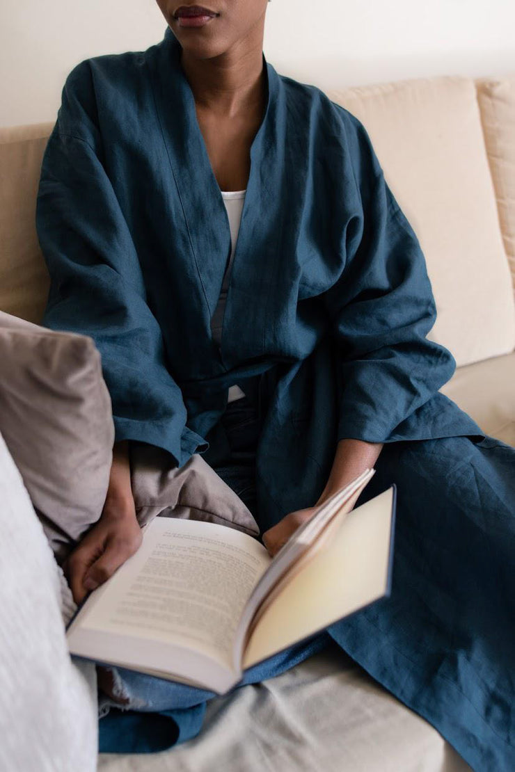 Nikki Linen Robe - Scuba Blu